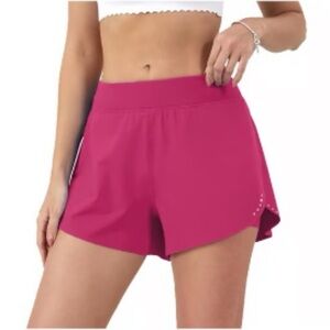 Aurefin Shorts 2 in 1 Flowy Running Shorts High Waisted Athletic Shorts XXS Pink